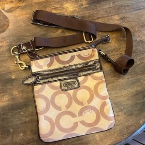 Coach Crossbody – Khaki Brown Canvas & Leather